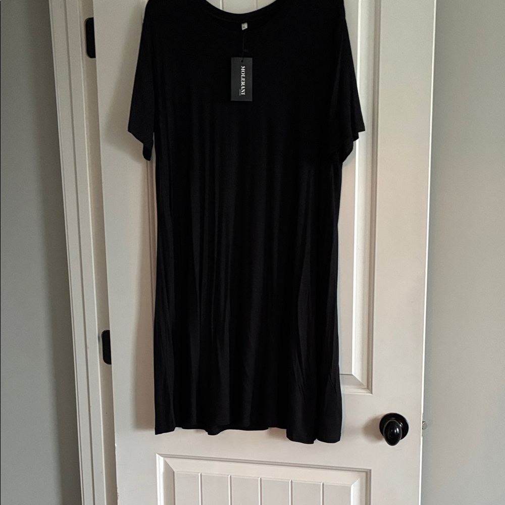 Black shirt sleeve casual Midi Dress